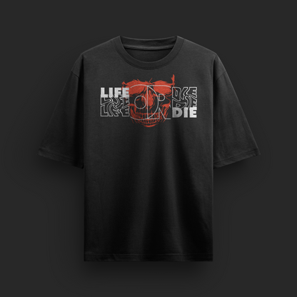 LIFE OR DIE Glitch Skull Graphic Streetwear Tee